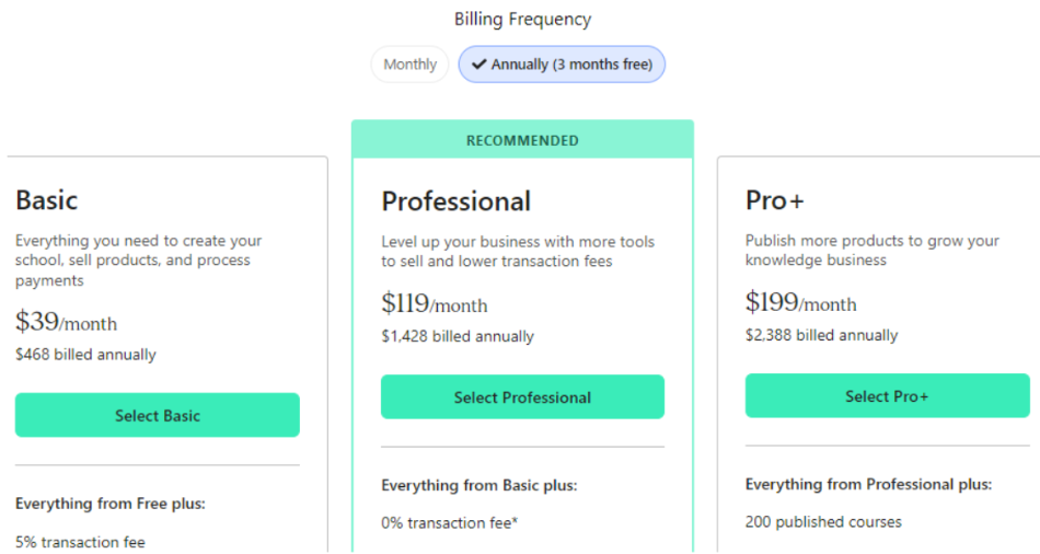 Teachable Pricing Plans